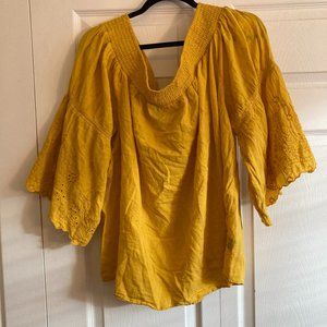 Lane Bryant Lace Top Shirt Ruched Yellow Gold Plus Size 22/24 Boho